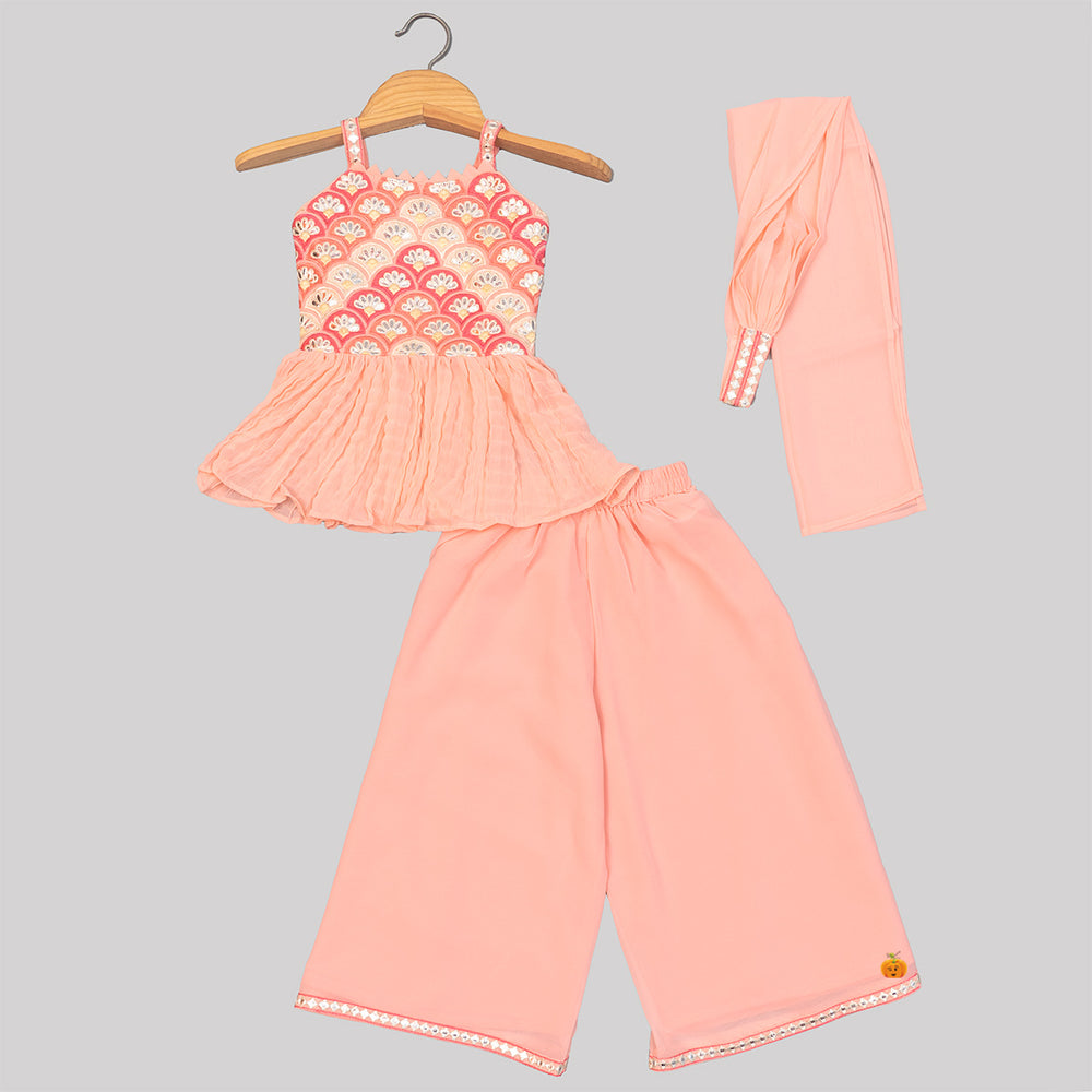 Embroidered Girls Palazzo Suit Front View