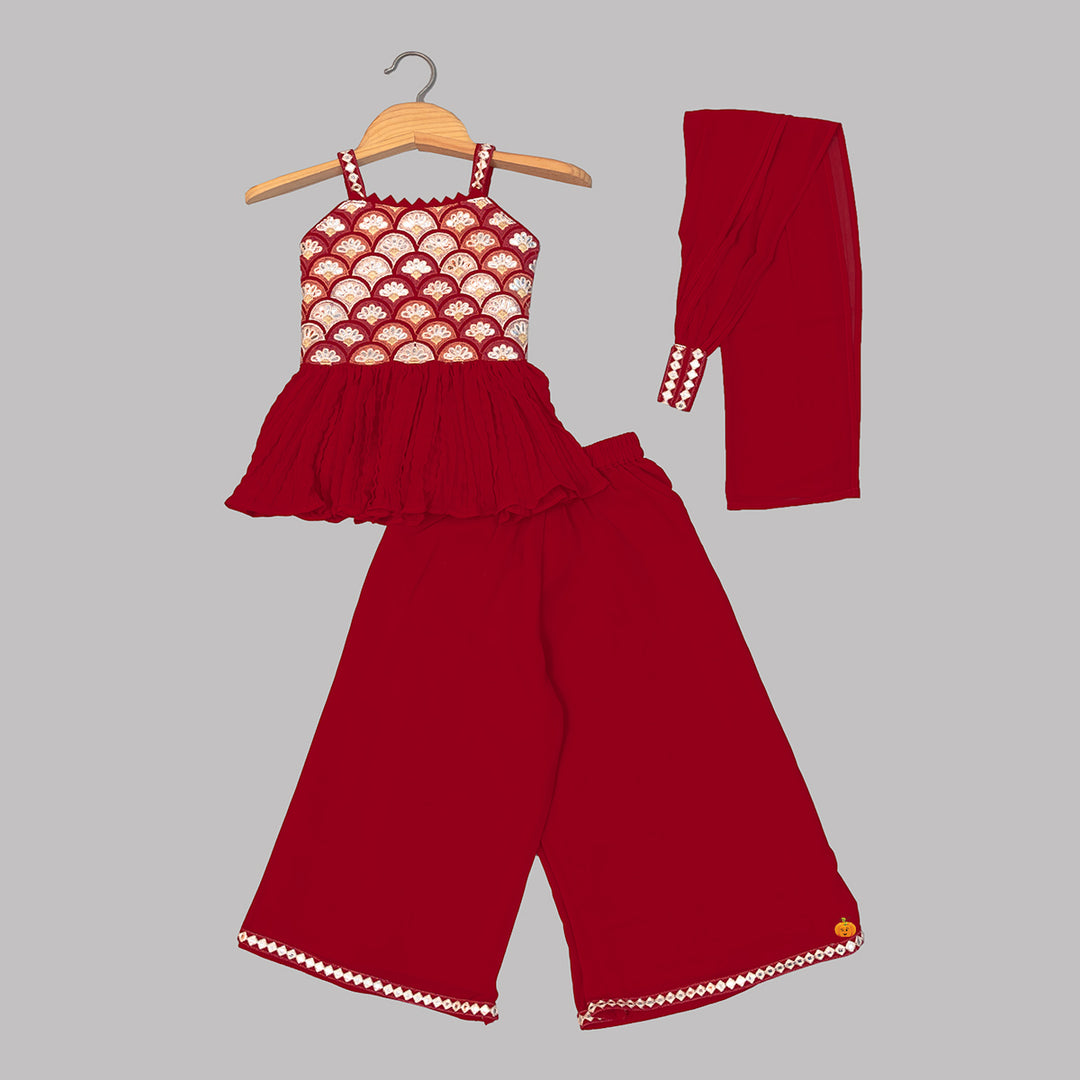 Embroidered Girls Palazzo Suit Front View