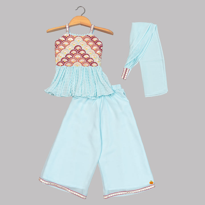 Embroidered Girls Palazzo Suit Front View