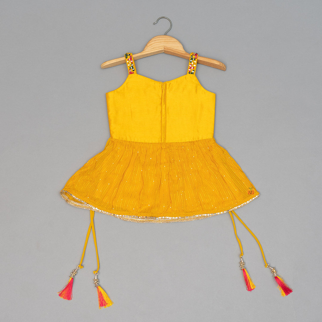 Yellow Mirror Work Girls Palazzo Suit Top Back View