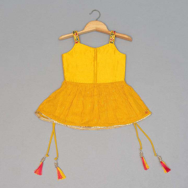 Yellow Mirror Work Girls Palazzo Suit Top Back View