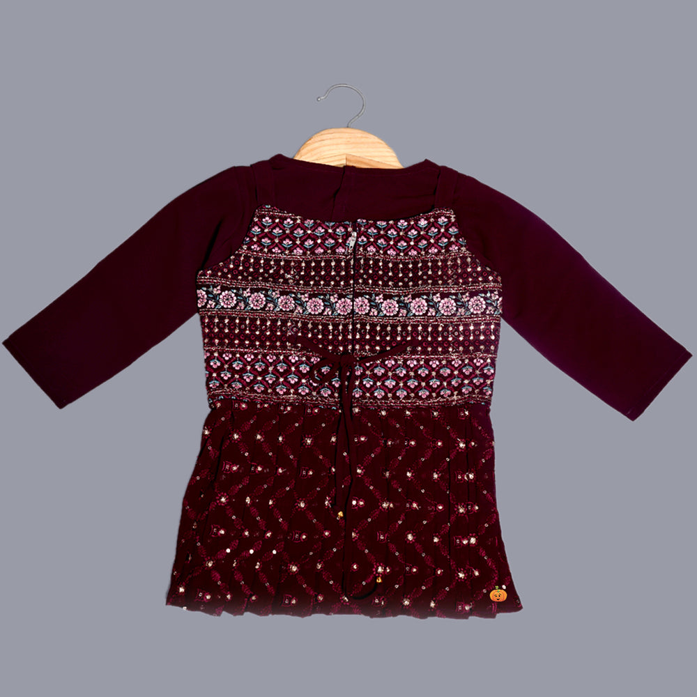 Wine Peplum Girls Plazzo Suit Back View