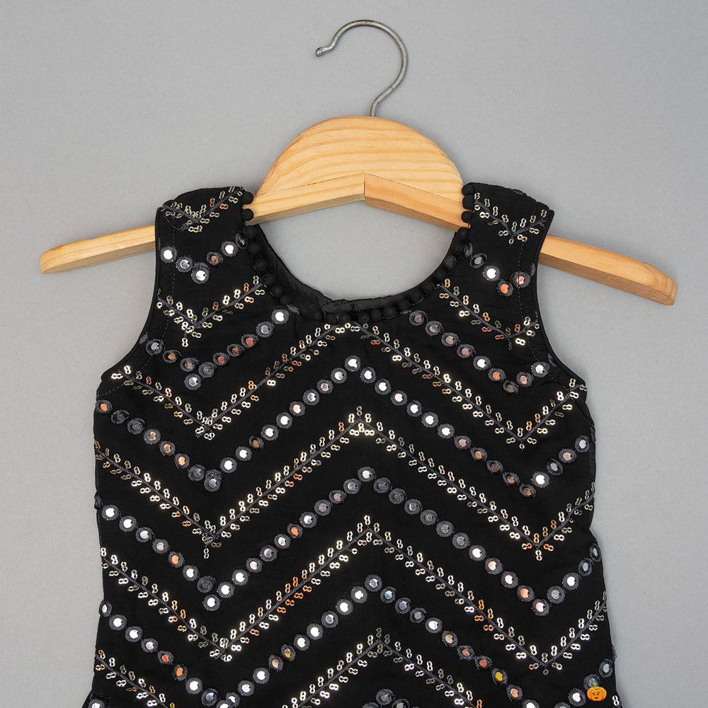 Black Mirror Work Kurta with Girls Palazzo Suit Close Up View
