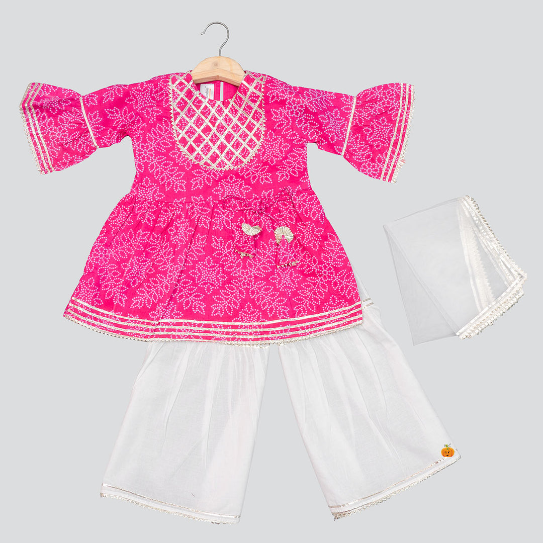 Pink & Yellow Sharara Suit for Girls Front View