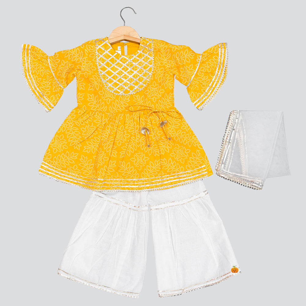 Pink & Yellow Sharara Suit for Girls Front View