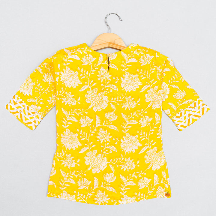 Yellow Floral Printed Sharara Suit for Girls Back View