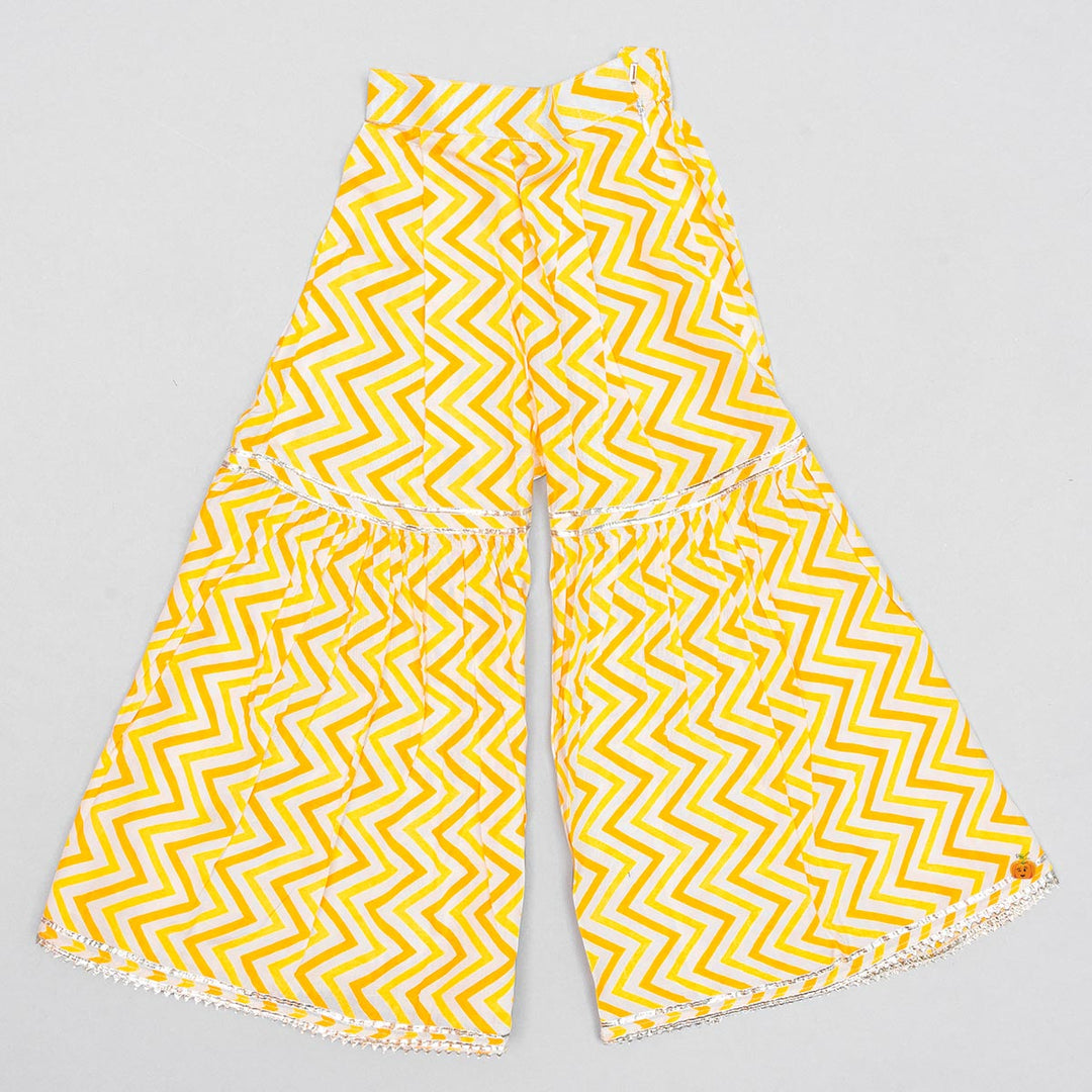 Yellow Floral Printed Sharara Suit for Girls Bottom View
