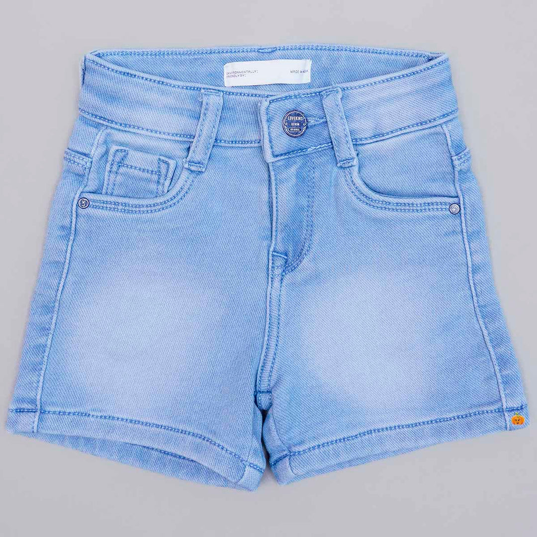 Solid Denim Girls Shorts Front View