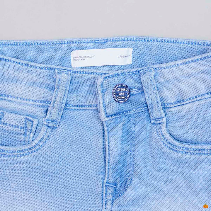 Solid Denim Girls Shorts Close Up View