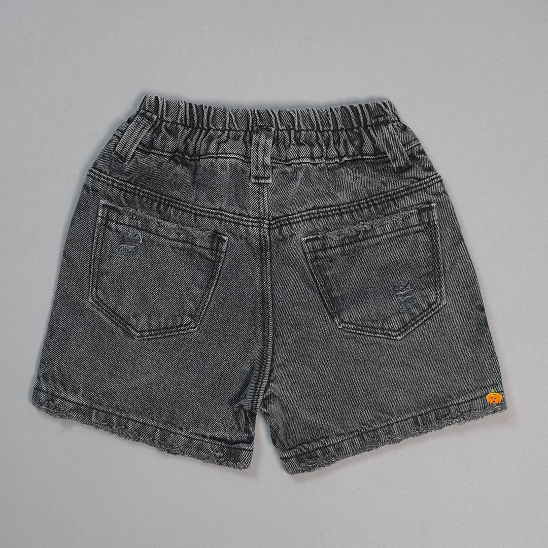 Denim Shorts for Girls with Damage Patterns Back View