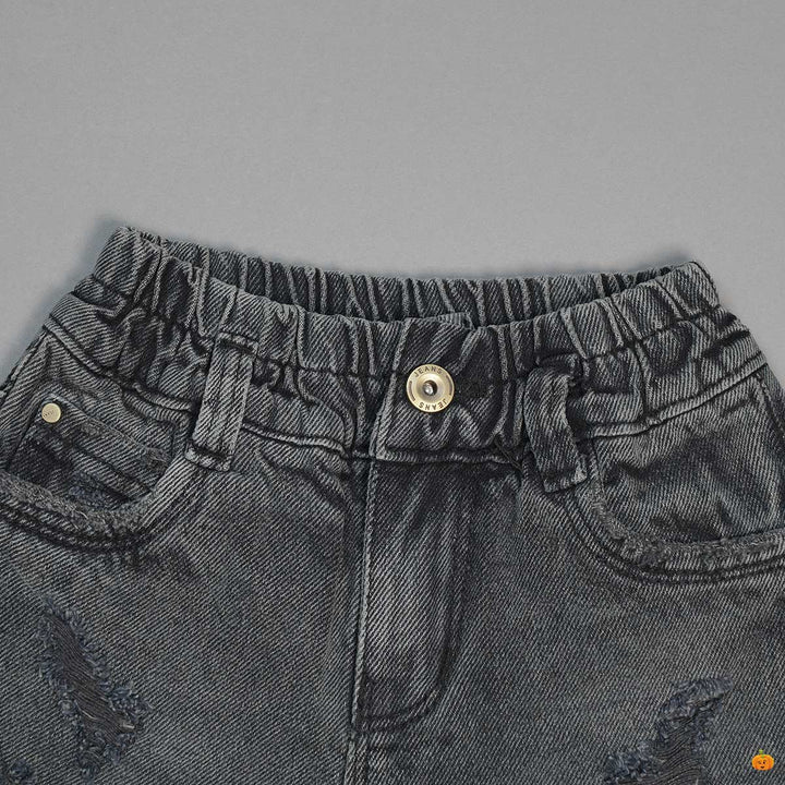 Denim Shorts for Girls with Damage Patterns Close Up View