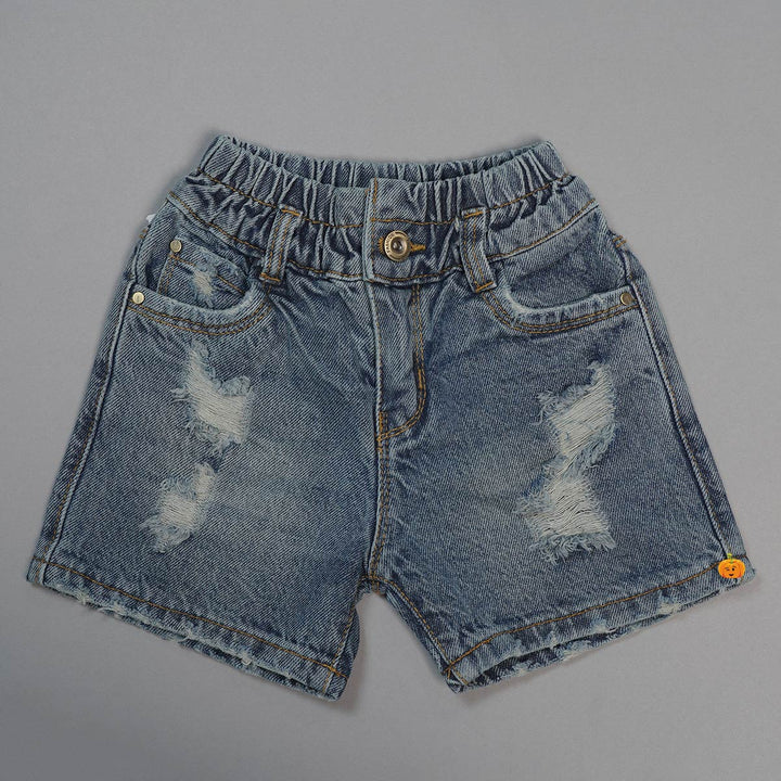 Denim Shorts for Girls with Damage Patterns Front View