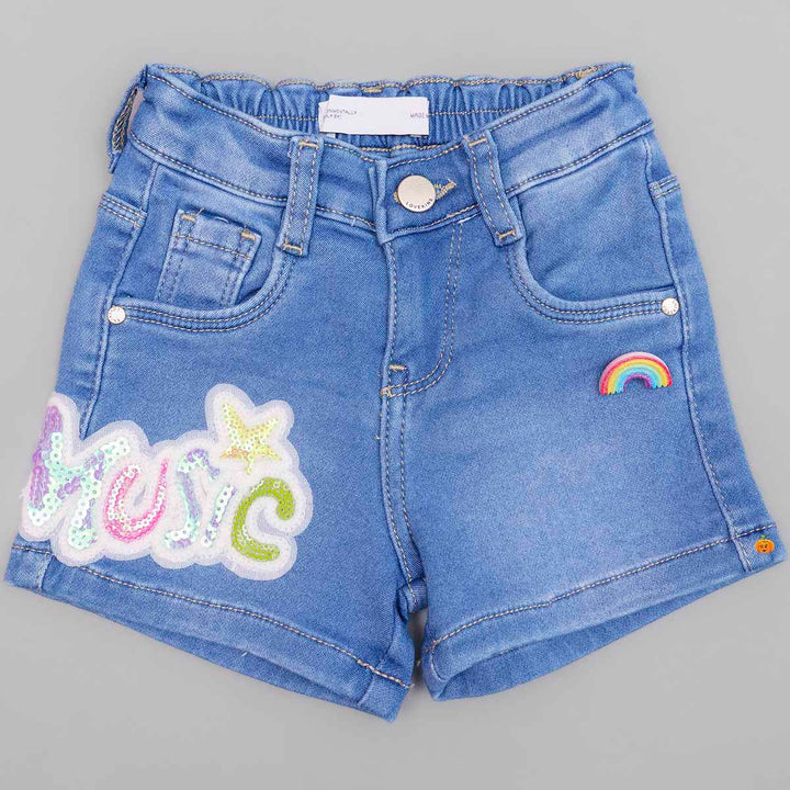 Blue Denim Girls Shorts Front View