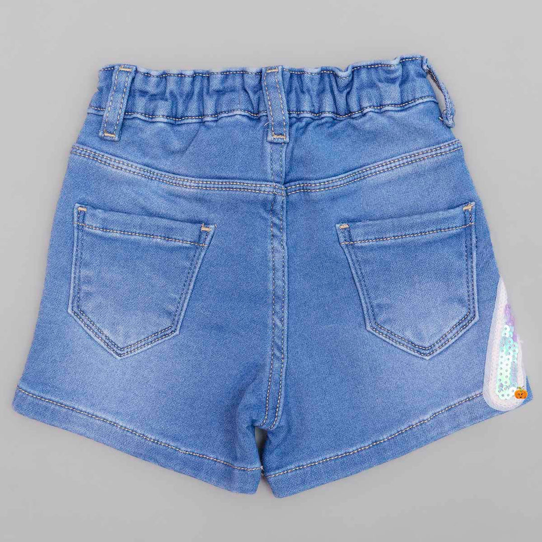 Blue Denim Girls Shorts Back View