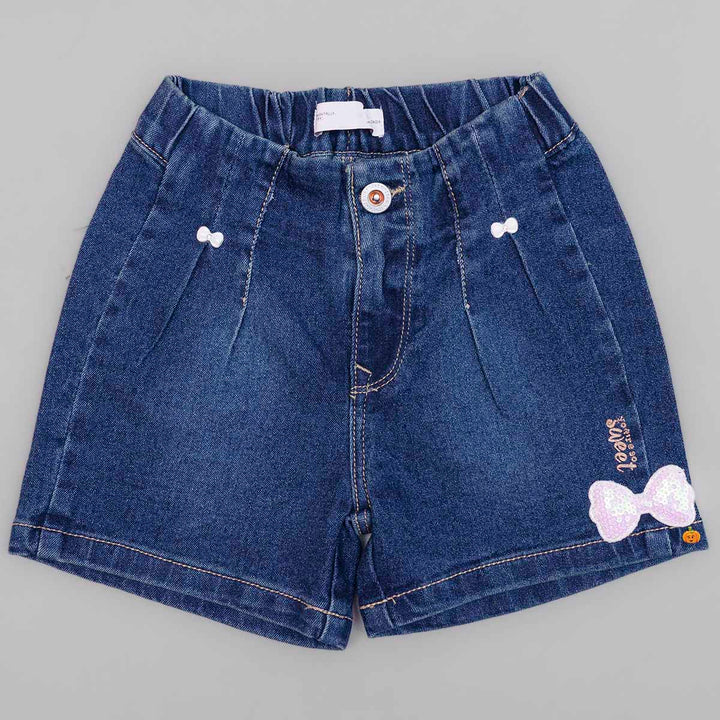 Blue Denim Shorts for Girls Front View