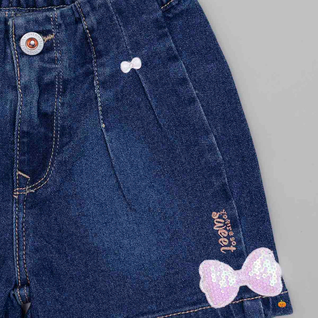 Blue Denim Shorts for Girls Close Up View