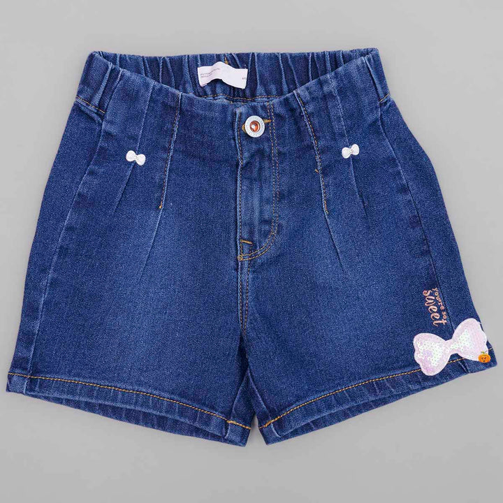 Blue Denim Shorts for Girls Front View