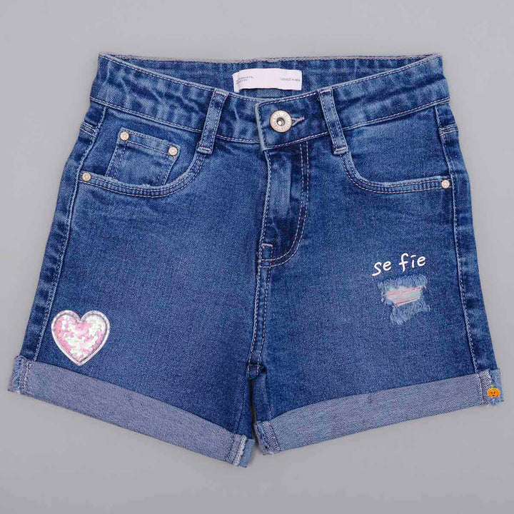 Dark Blue Denim Shorts for Girls Front View