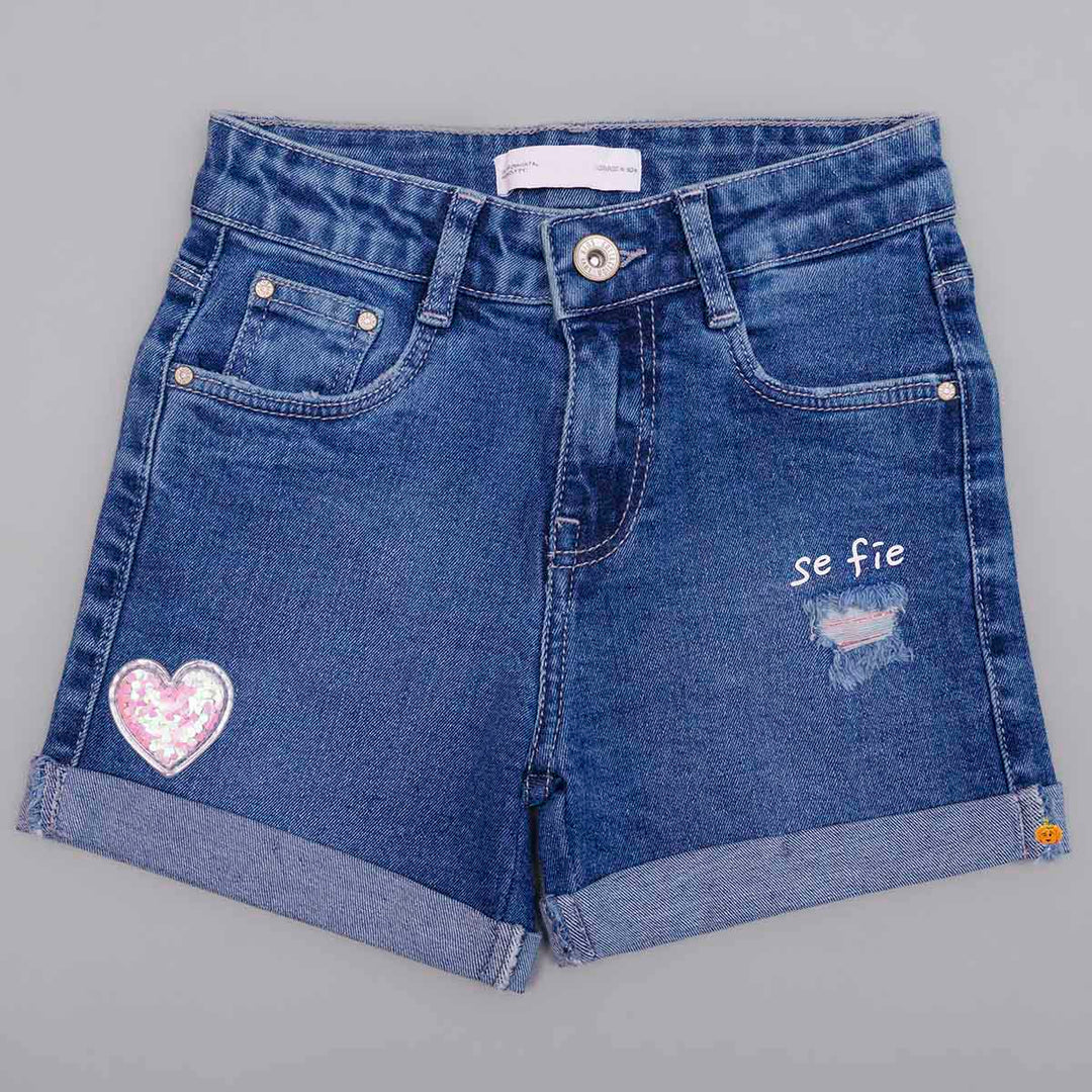 Dark Blue Denim Shorts for Girls Front View