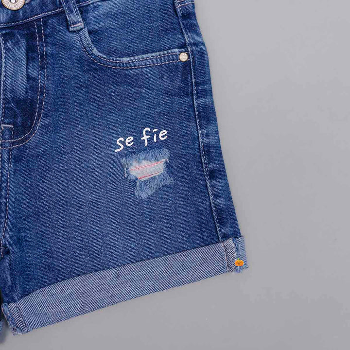 Dark Blue Denim Shorts for Girls Close Up View