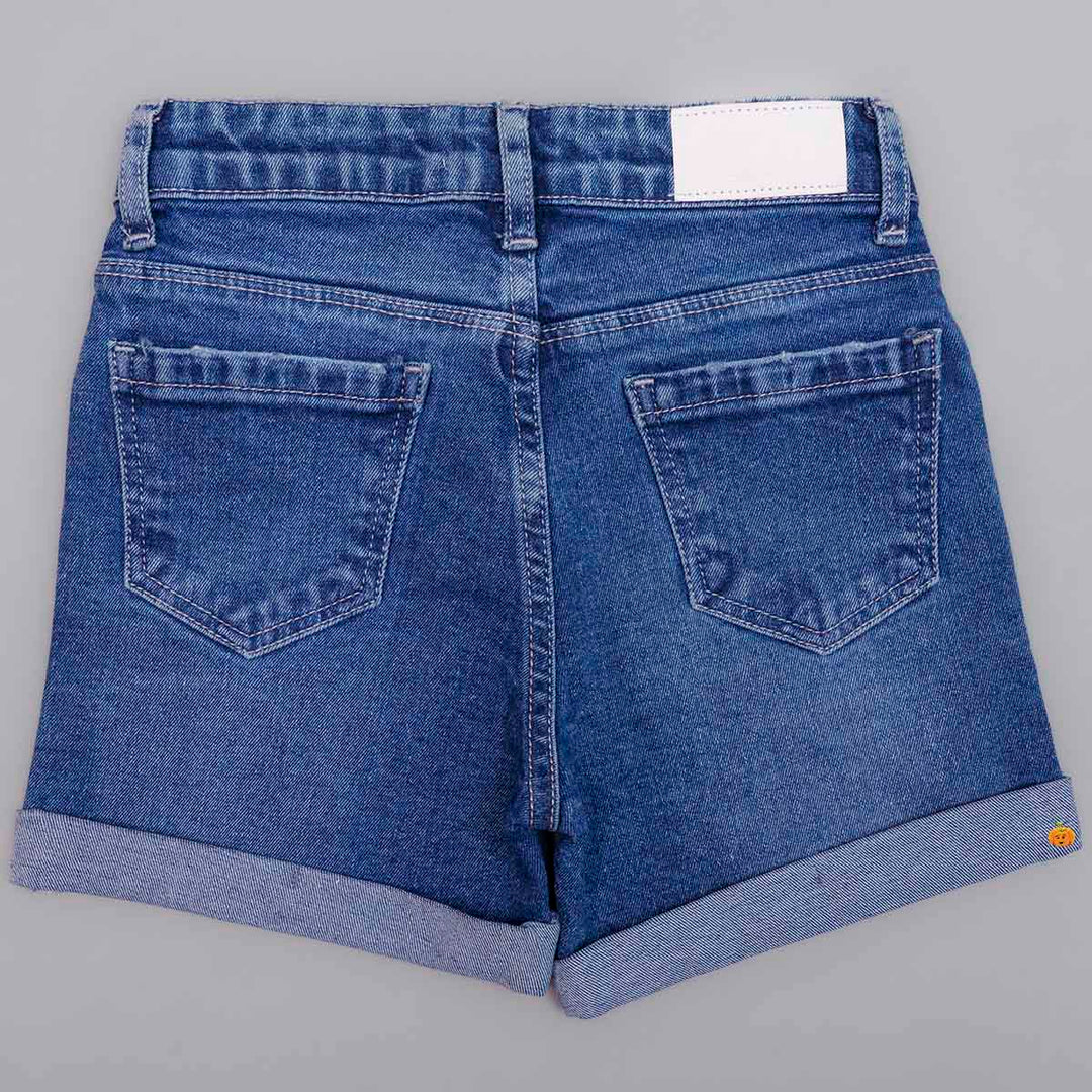 Dark Blue Denim Shorts for Girls Back View