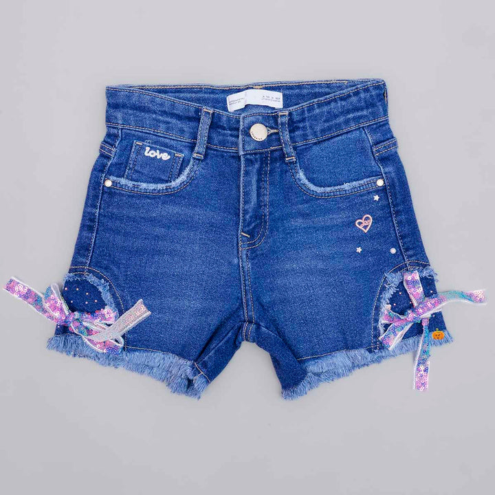 Dark Blue Denim Shorts for Girls Front View