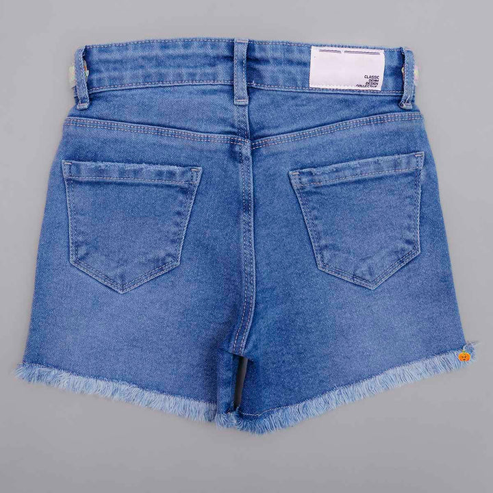 Blue Denim Girls Shorts with Sequin Waistband Back View
