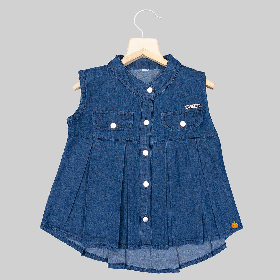 Dark Blue Denim Top for Girls Front View