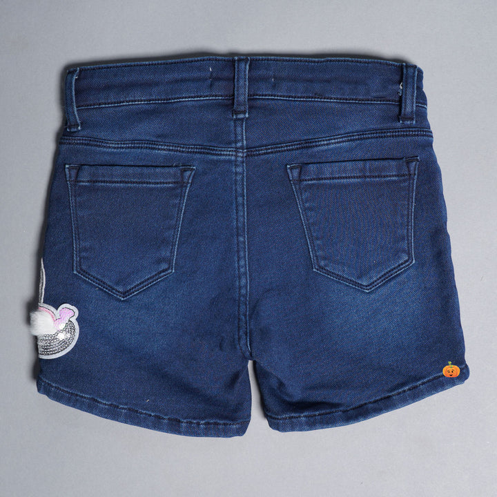 Jeans Shorts for Girls with Unicorn Design Back View