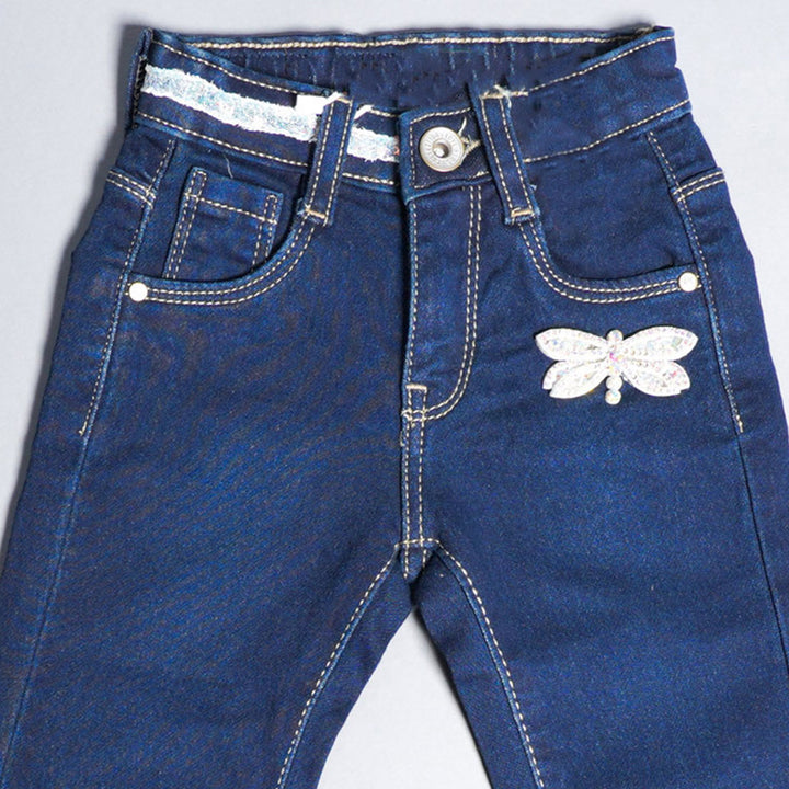 Girls Jeans with Flared Pattern Close Up View