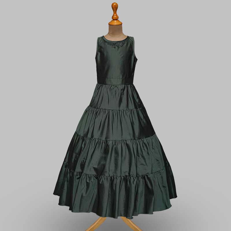 Buy Bottle Green Gown In Crepe With Side Cut Outs In The Hand Embroidered  Bodice Online  Kalki Fashion