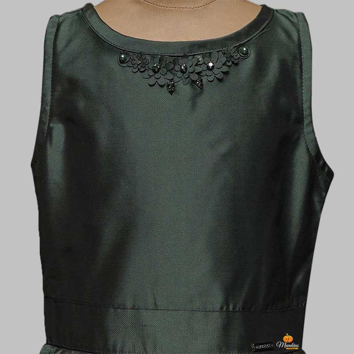 Dark Green Gown For Kids Close Up View
