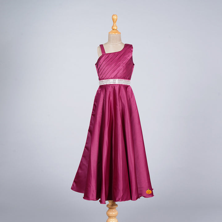 Wine Long Girls Gown Front View