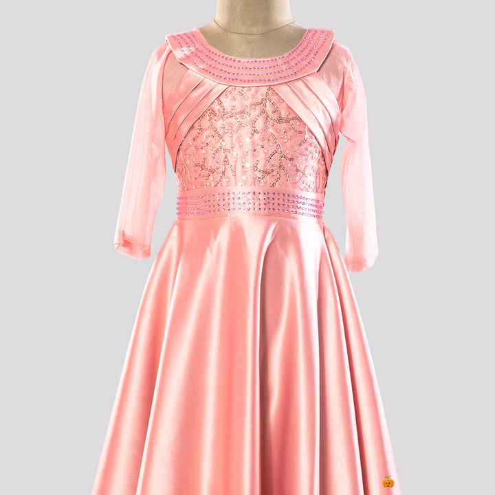Onion Long Sequin Girls Gown Close Up View