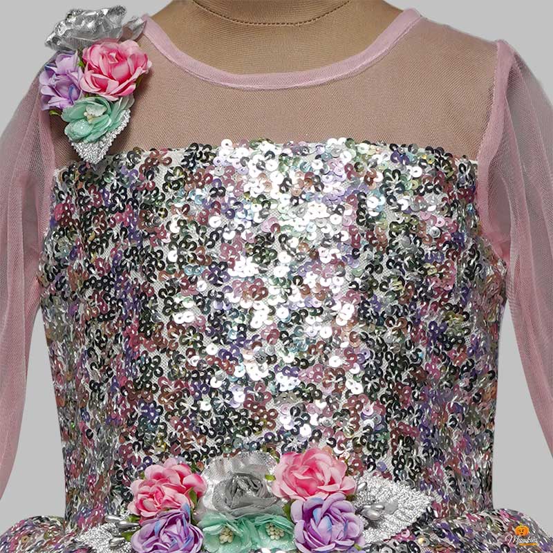  Pink Sequin Gown for Girls Close Up View