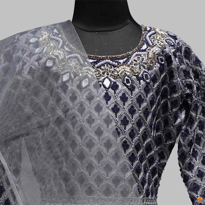 Pin by Nirmala on Beautiful saree | Long gown design, Embroidered blouse  saree, Net saree