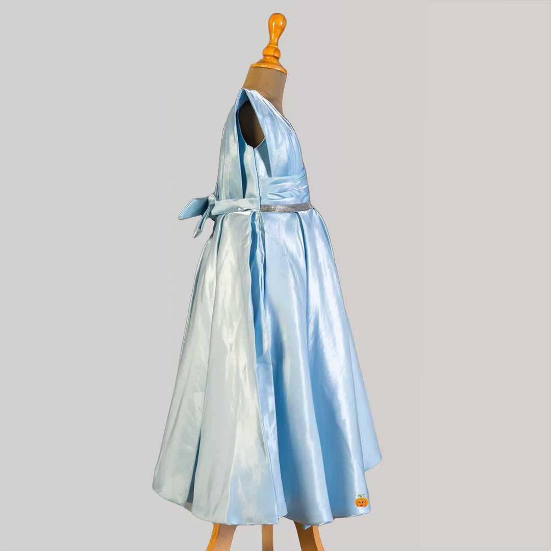 Sky Blue Shiny Girls Gown Side View