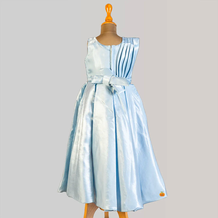 Sky Blue Shiny Girls Gown Back View
