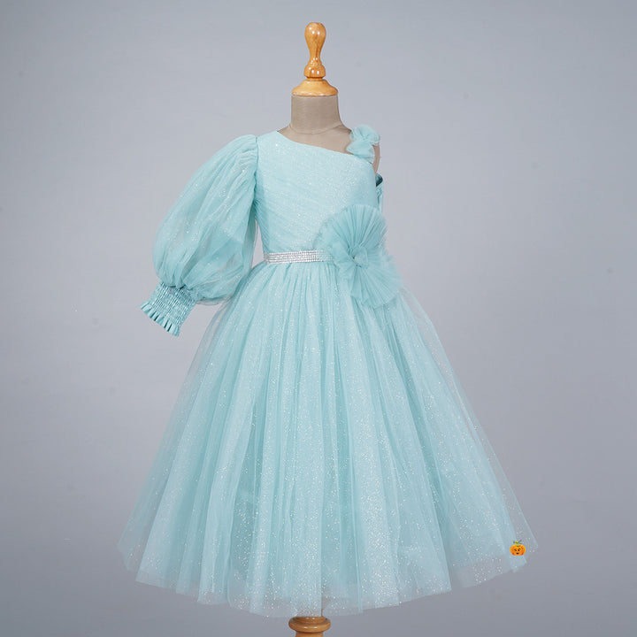 Puffy Sleeve Long Net Gown for Girls Front 