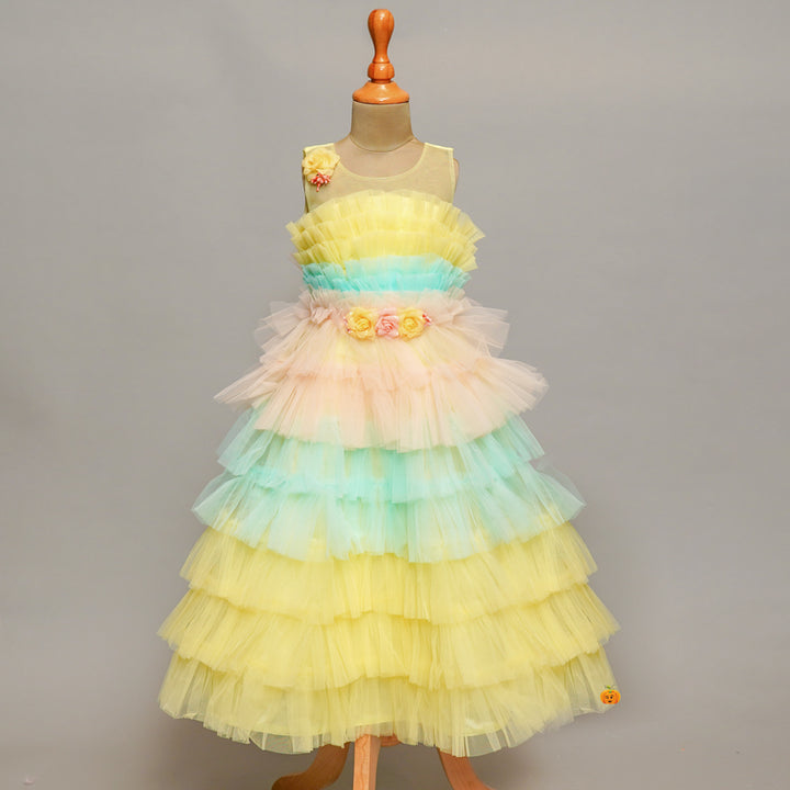 Lemon Layered Girls Gown Front View