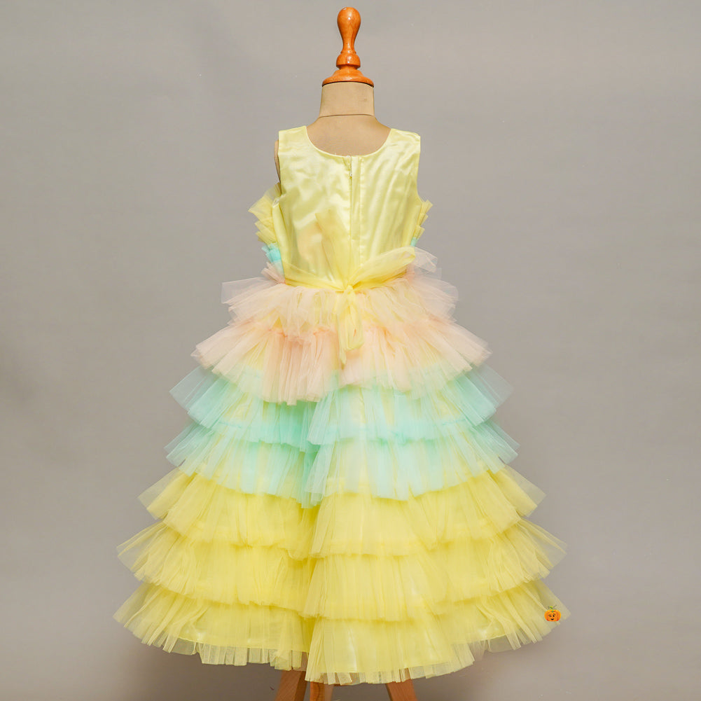 Lemon Layered Girls Gown Back View