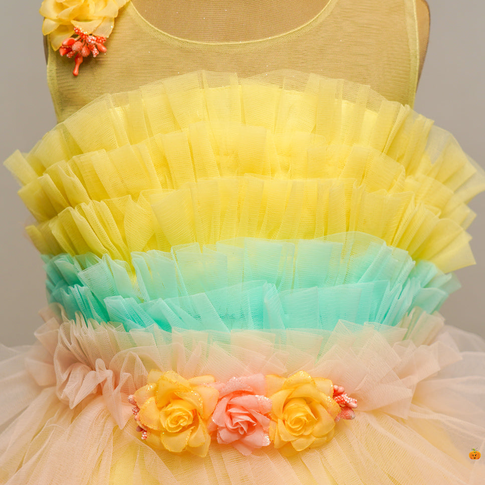 Lemon Layered Girls Gown Close Up View