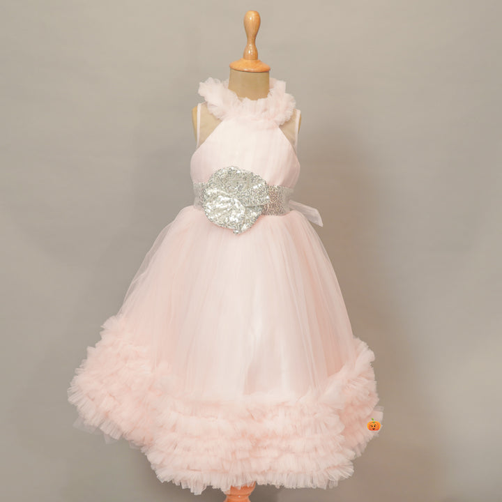 Pink Party Wear Gown for Girls Front View