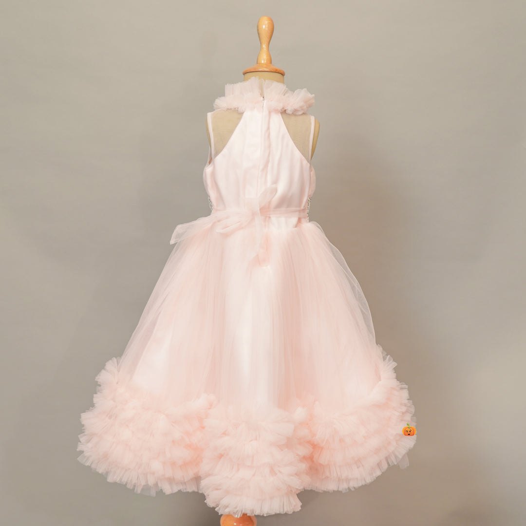 Pink Party Wear Gown for Girls Back View