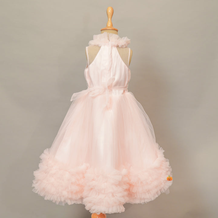 Pink Party Wear Gown for Girls Back View