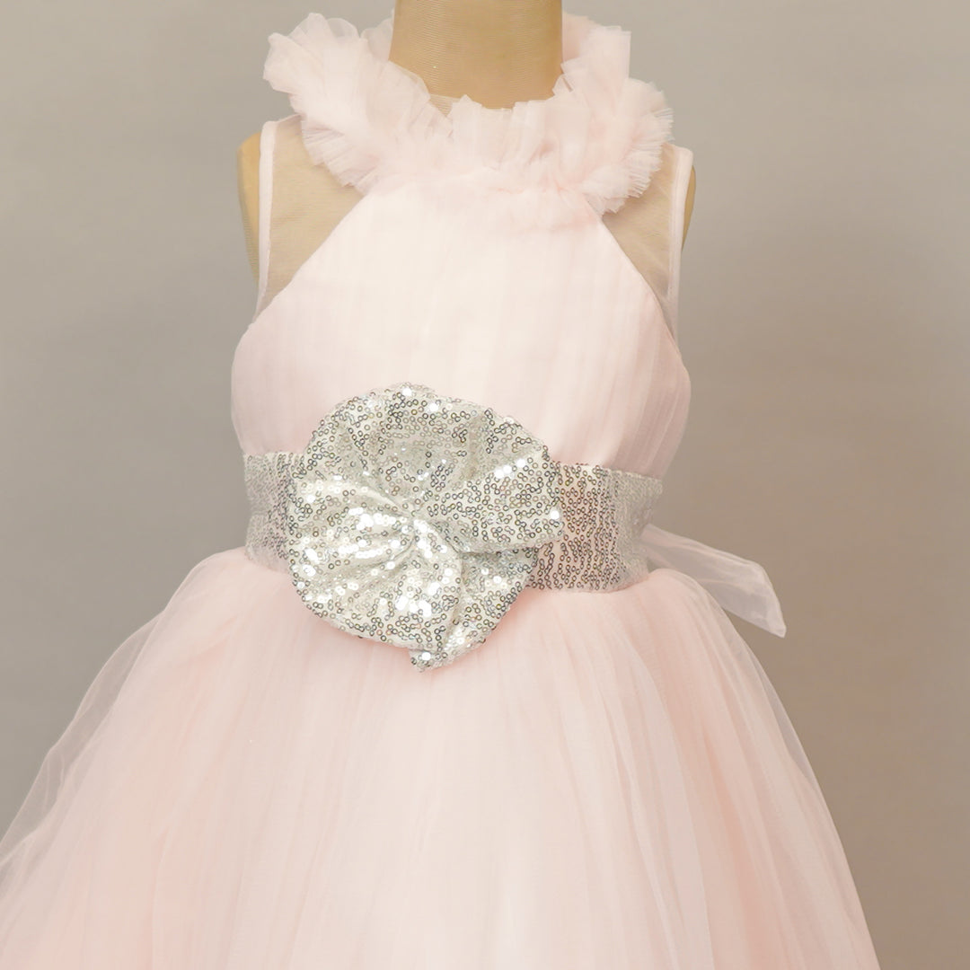 Pink Party Wear Gown for Girls Close Up View