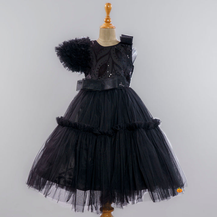 Black Pleated Gown for Girls Front View