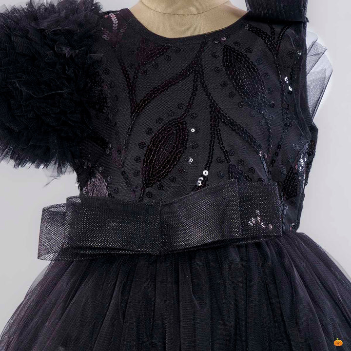 Black Pleated Gown for Girls Close Up View