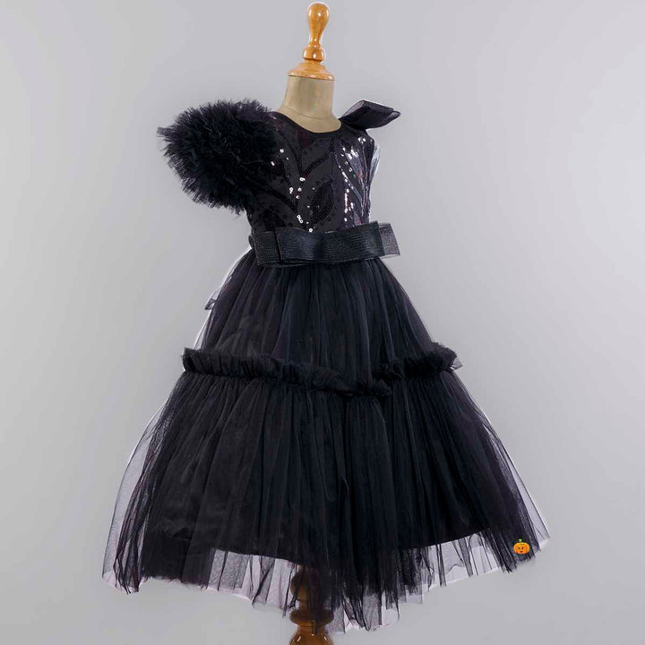 Black Pleated Gown for Girls Side View