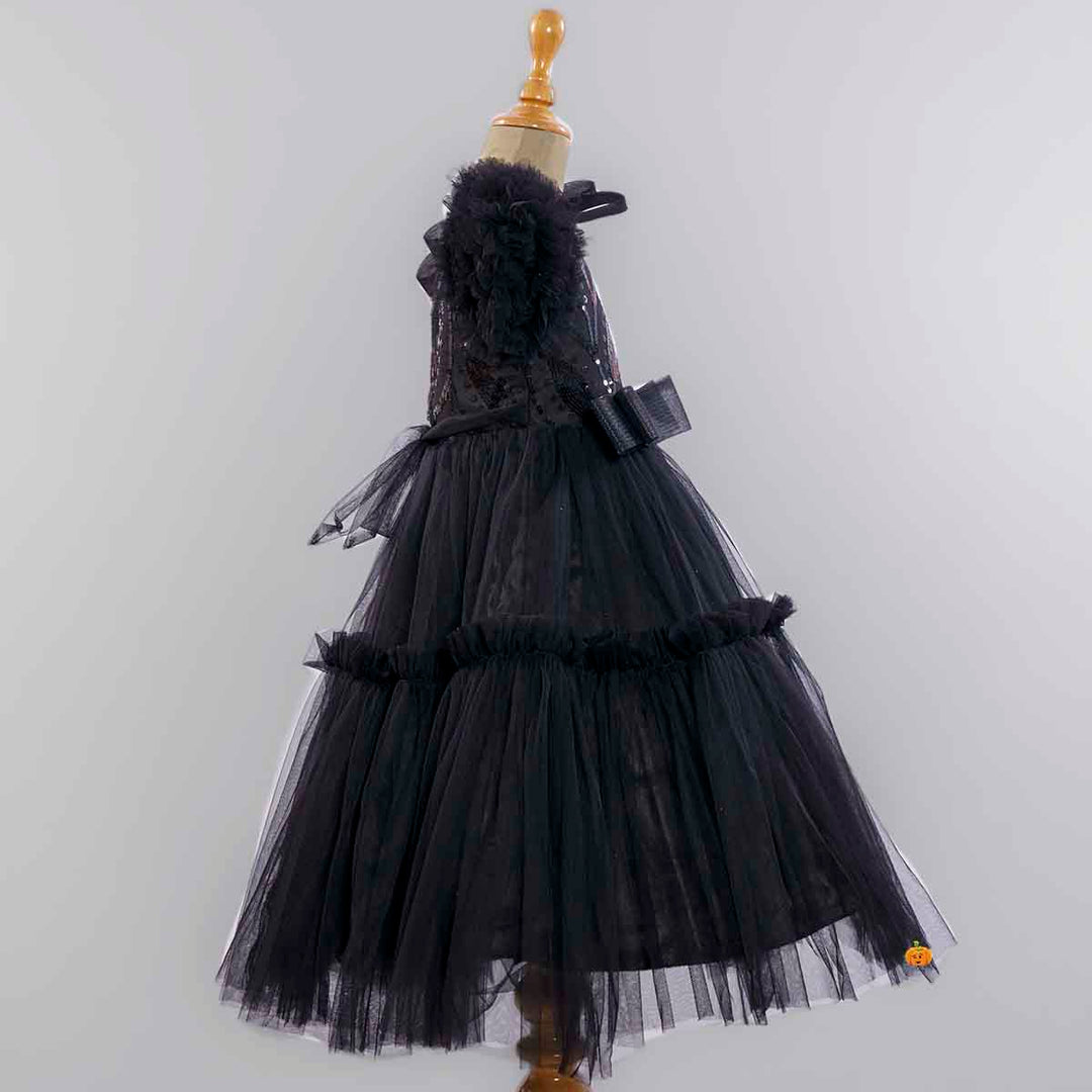 Black Pleated Gown for Girls Side View